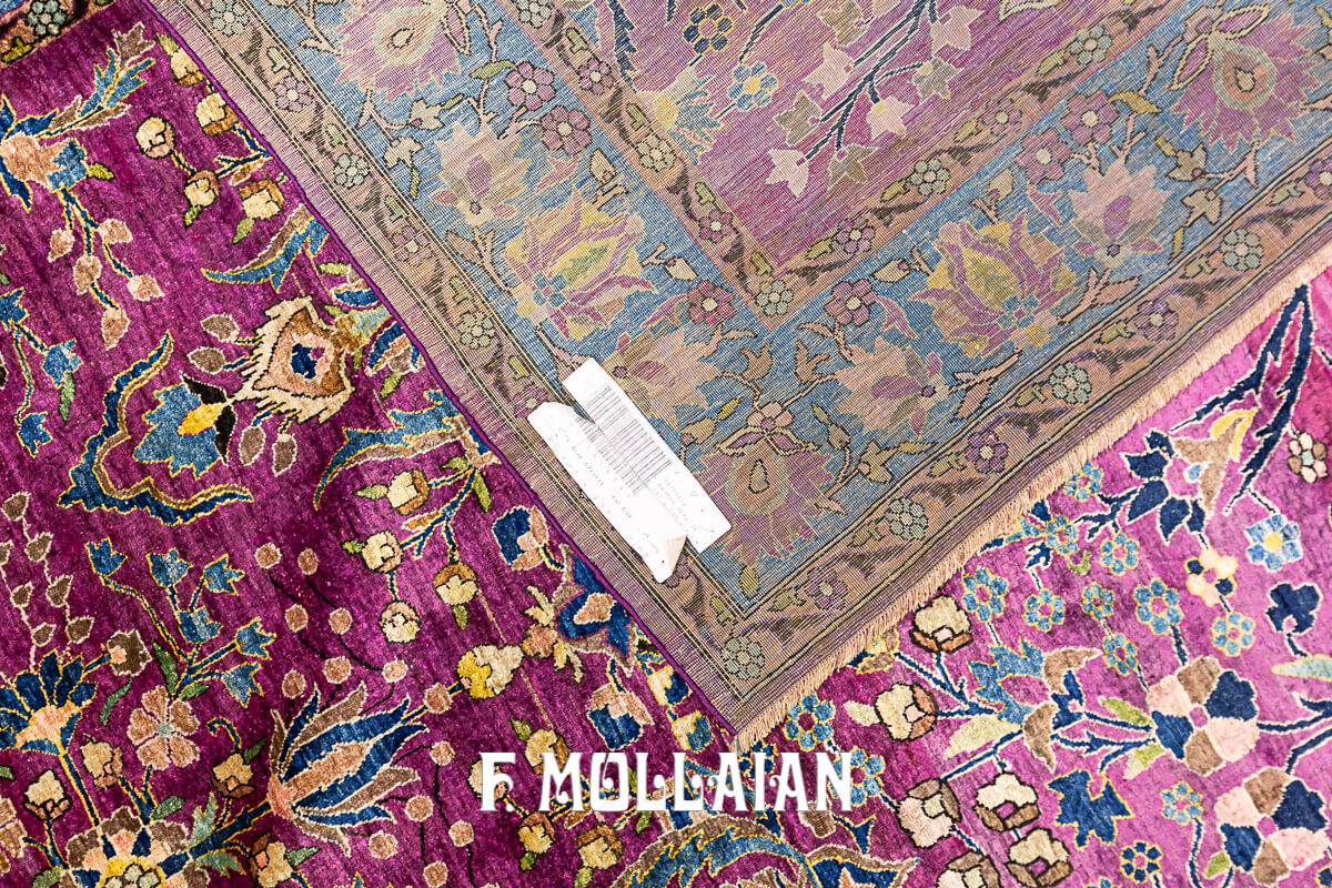 Antique Persian Kashan Silk, A Pair of Purple All-over floral Rugs n°:15489699-98305814